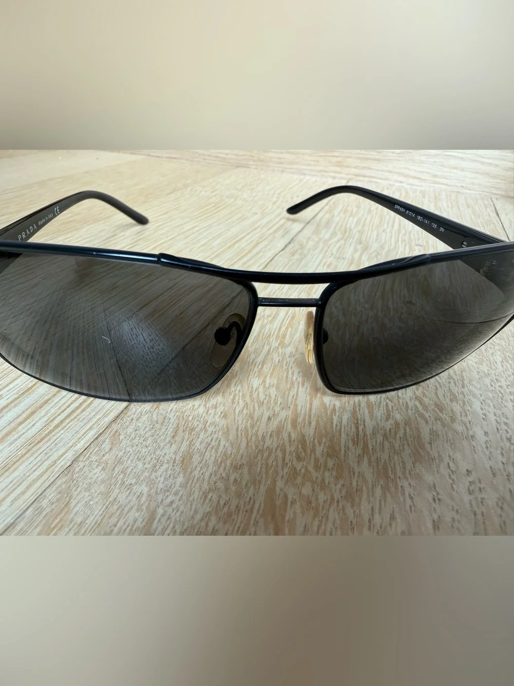 Authentic Prada Mens Black and Gold Rectangular Sunglasses